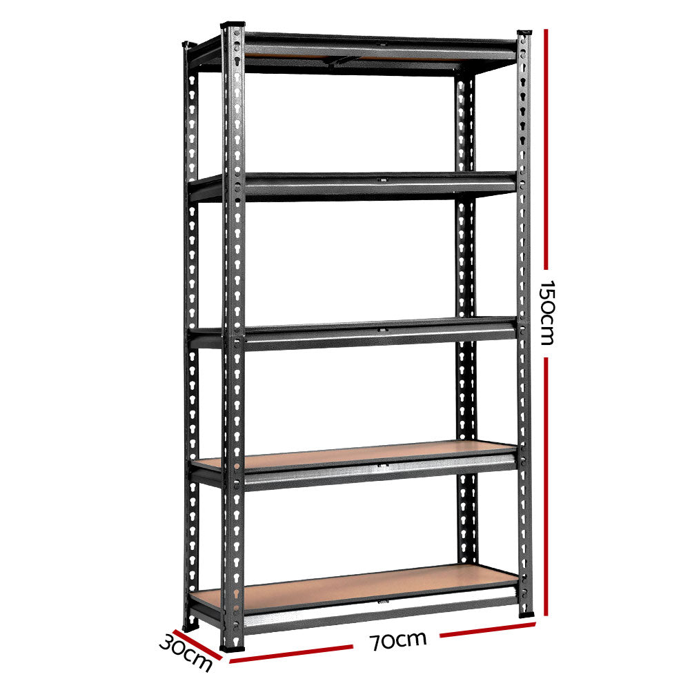 5 Pack 5 Tier Steel Storage Shelving Rack 70 x 30 x 150cm Charcoal - view 2