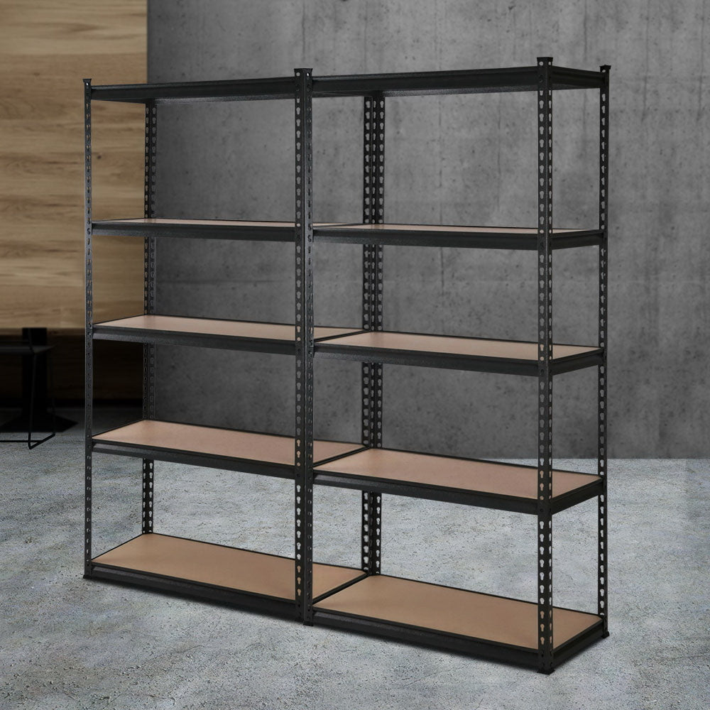 5 Tier Steel Storage Shelving Rack 2 Pack 90cm x 40cm x 180cm Matte Black