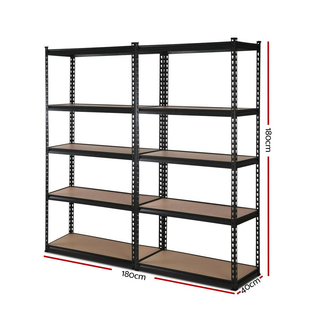 5 Tier Steel Storage Shelving Rack 2 Pack 90cm x 40cm x 180cm Matte Black