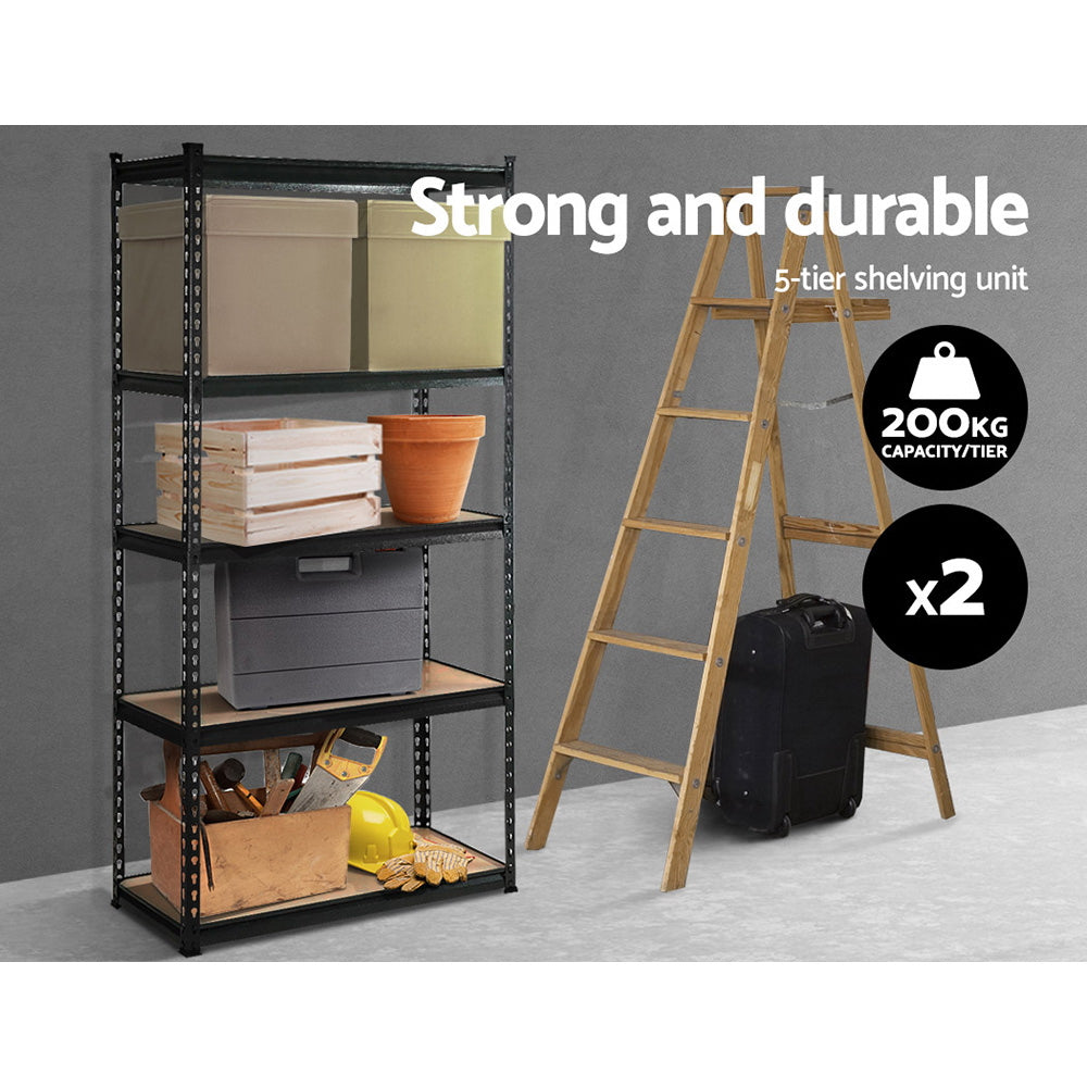5 Tier Steel Storage Shelving Rack 2 Pack 90cm x 40cm x 180cm Matte Black