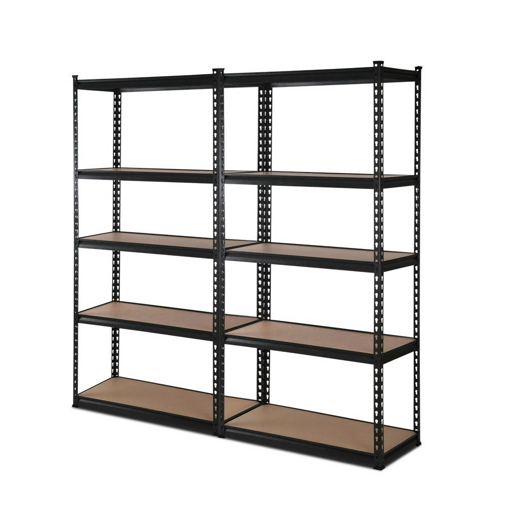 5 Tier Steel Storage Shelving Rack 2 Pack 90cm x 40cm x 180cm Matte Black