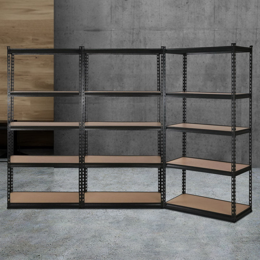 3 Pack 5 Tier Steel Storage Shelving Rack 90 x 40 x 180cm Black - view 1
