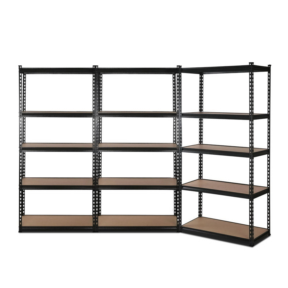 3 Pack 5 Tier Steel Storage Shelving Rack 90 x 40 x 180cm Black - view 7