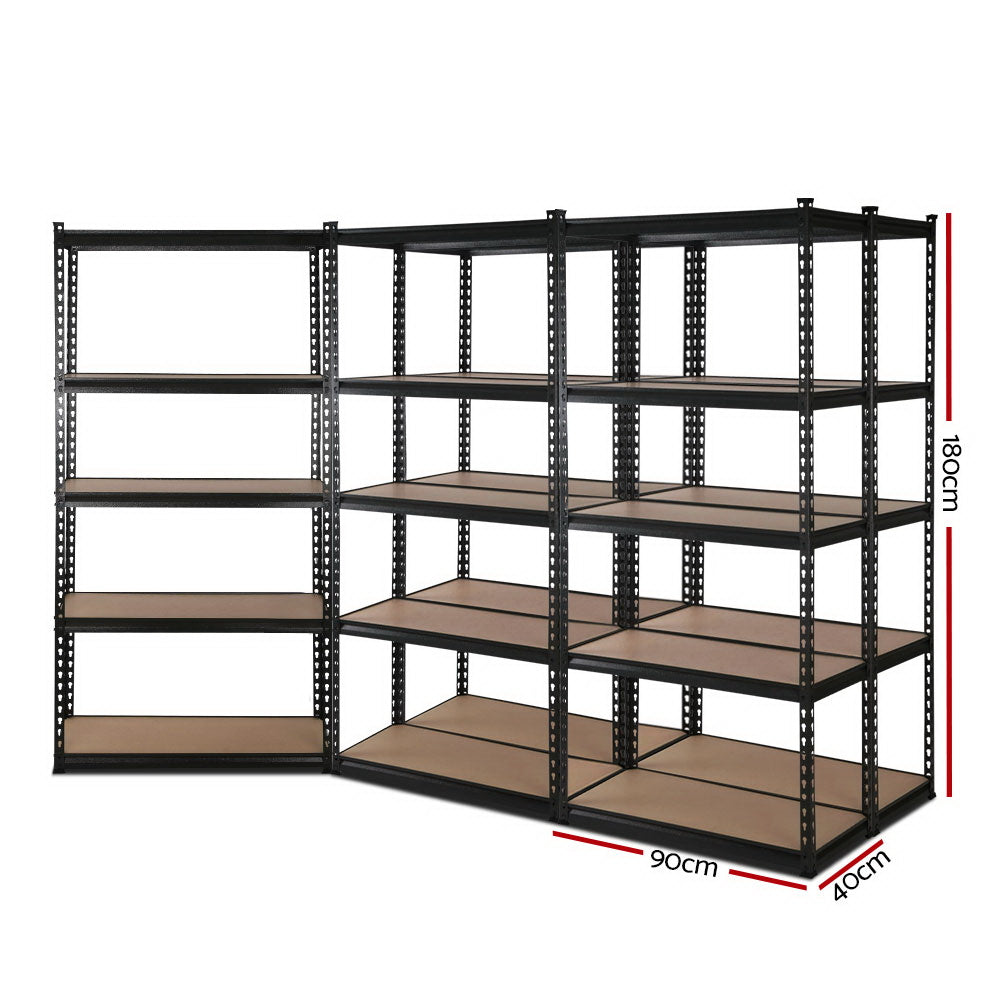 5 Pack Steel Garage Shelving Rack 1.8m 5 Tier Black
