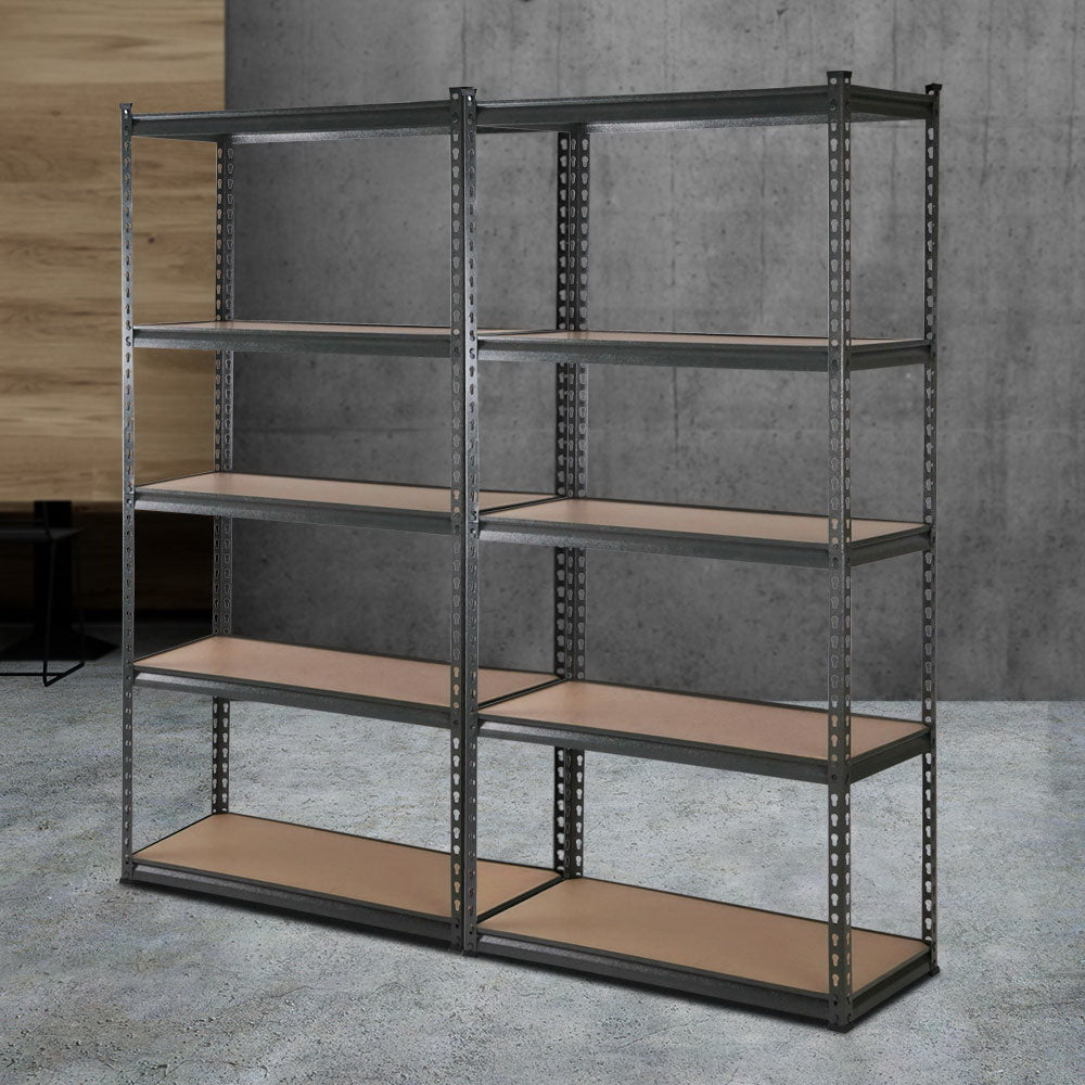 5 Tier Steel Storage Shelving Rack 2 Pack 90cm x 40cm x 180cm Charcoal