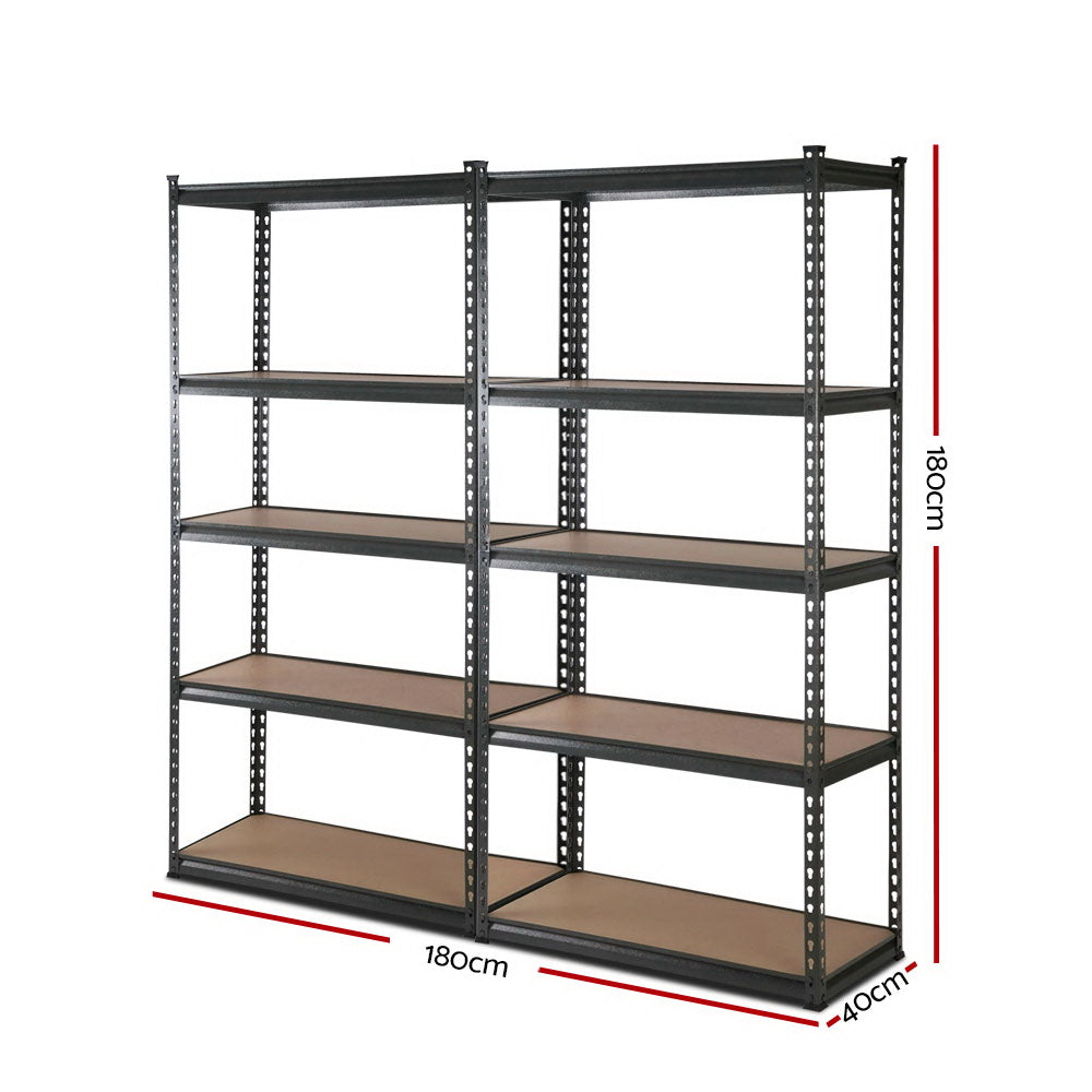 5 Tier Steel Storage Shelving Rack 2 Pack 90cm x 40cm x 180cm Charcoal