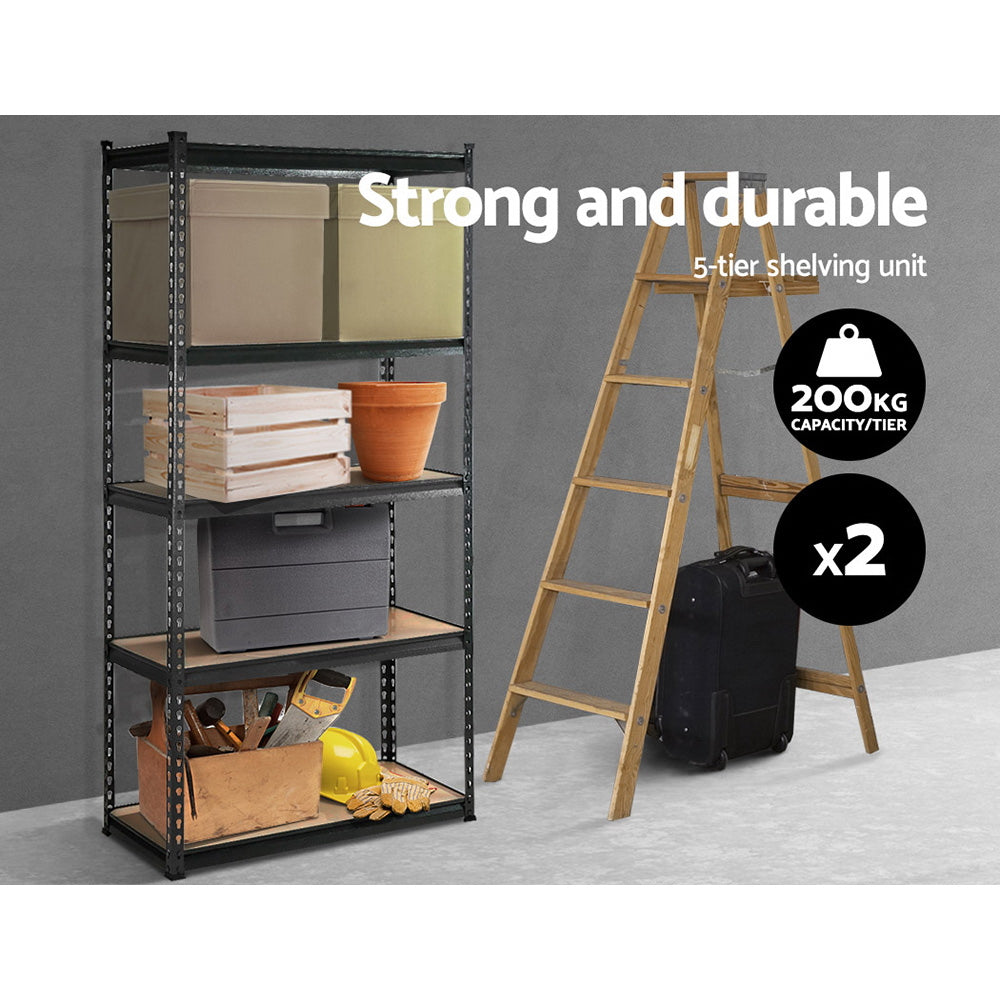 5 Tier Steel Storage Shelving Rack 2 Pack 90cm x 40cm x 180cm Charcoal