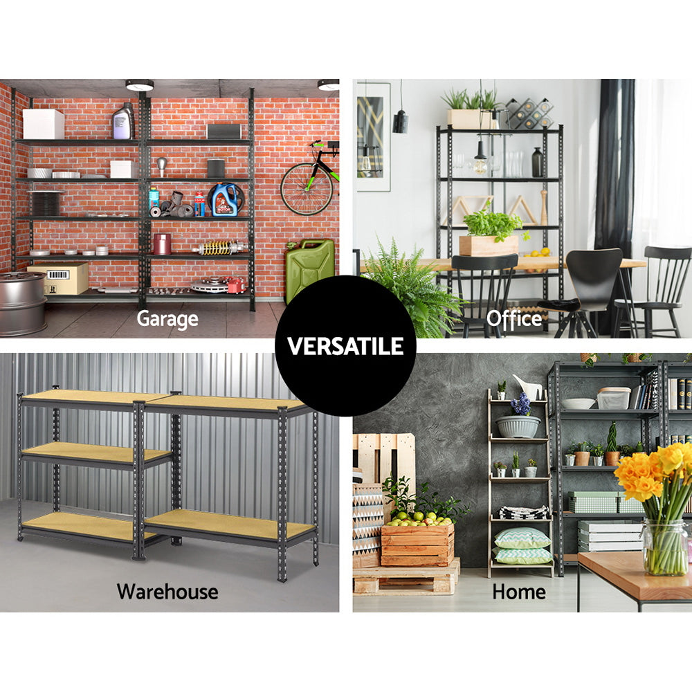 5 Tier Steel Storage Shelving Rack 2 Pack 90cm x 40cm x 180cm Charcoal