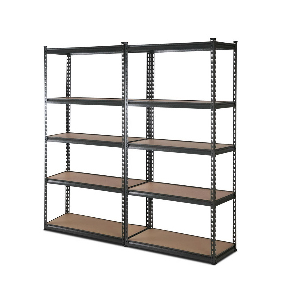 5 Tier Steel Storage Shelving Rack 2 Pack 90cm x 40cm x 180cm Charcoal