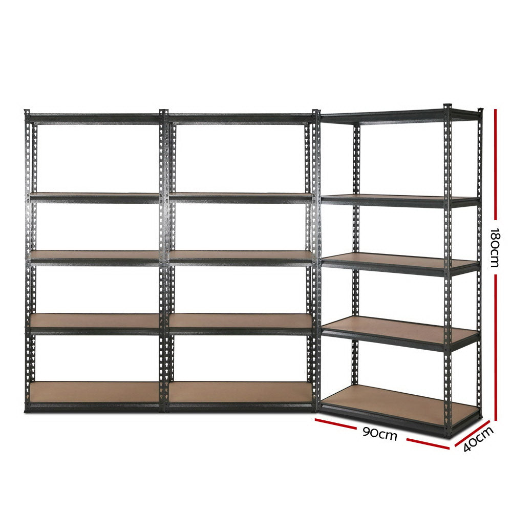 3 Pack 5 Tier Steel Storage Shelving Rack 90 x 40 x 180cm Charcoal - view 2