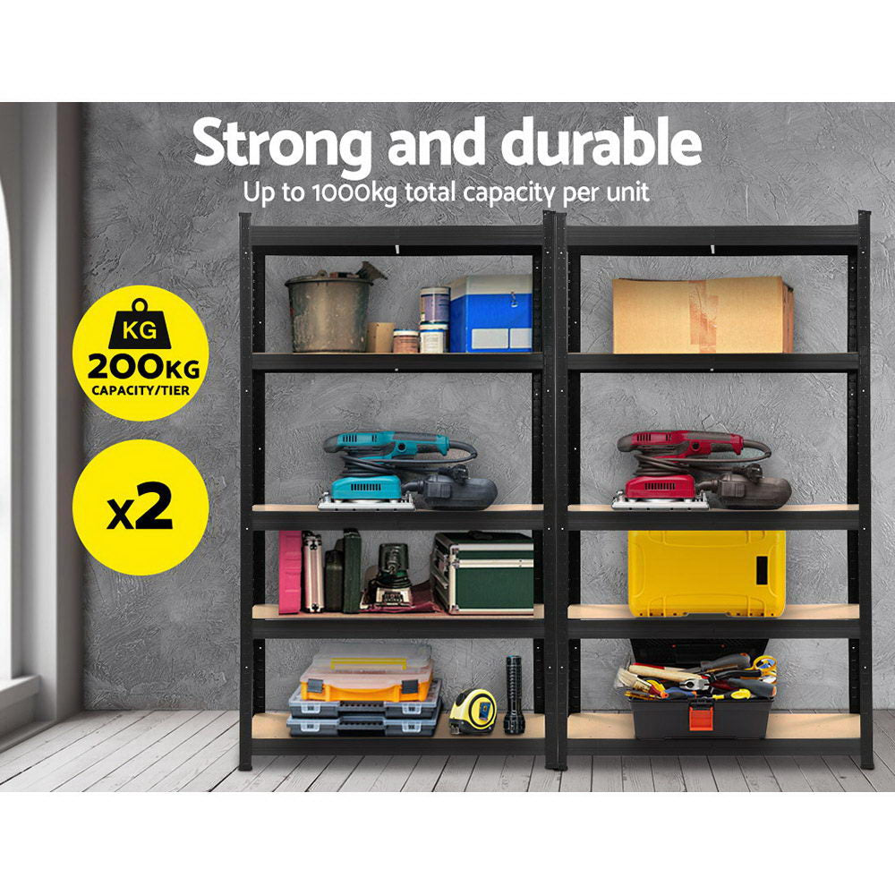 5 tier steel garage shelving rack 2 pack in black