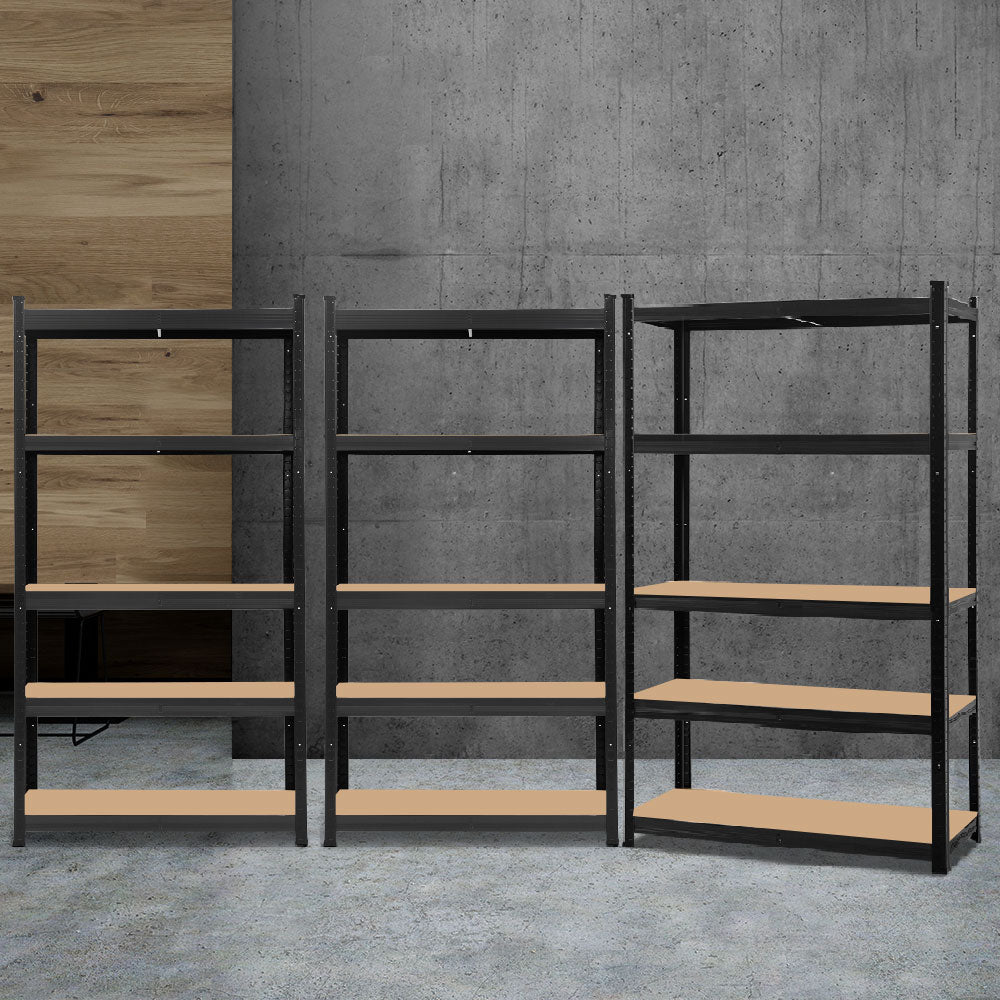 5 Tier Steel Storage Shelving Rack 3 Pack 90cm x 40cm x 180cm Black