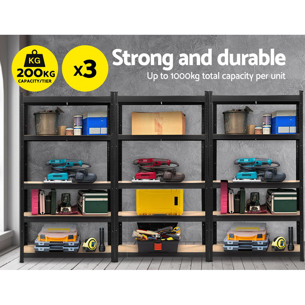 5 Tier Steel Storage Shelving Rack 3 Pack 90cm x 40cm x 180cm Black