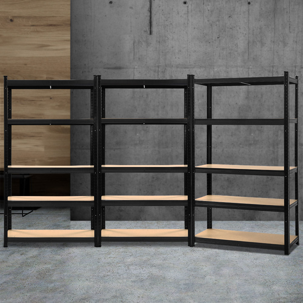 5 Tier Steel Storage Shelving Rack 3 Pack 90cm x 40cm x 180cm Black