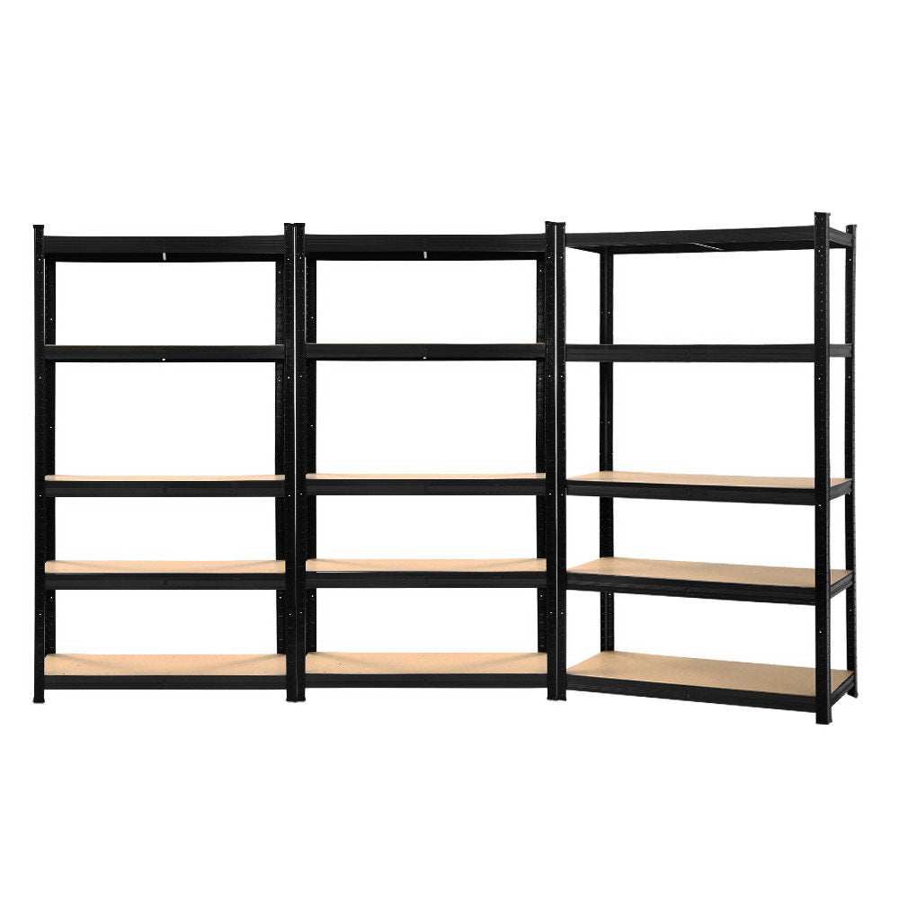 5 Tier Steel Storage Shelving Rack 3 Pack 90cm x 40cm x 180cm Black