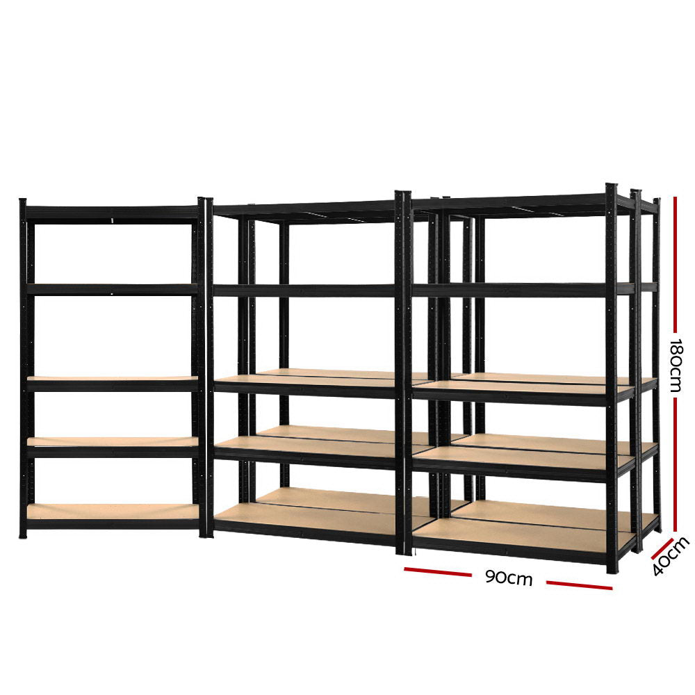 Garage Shelving Rack 5 Pack 5 Tier 90 x 40 x 180cm Black