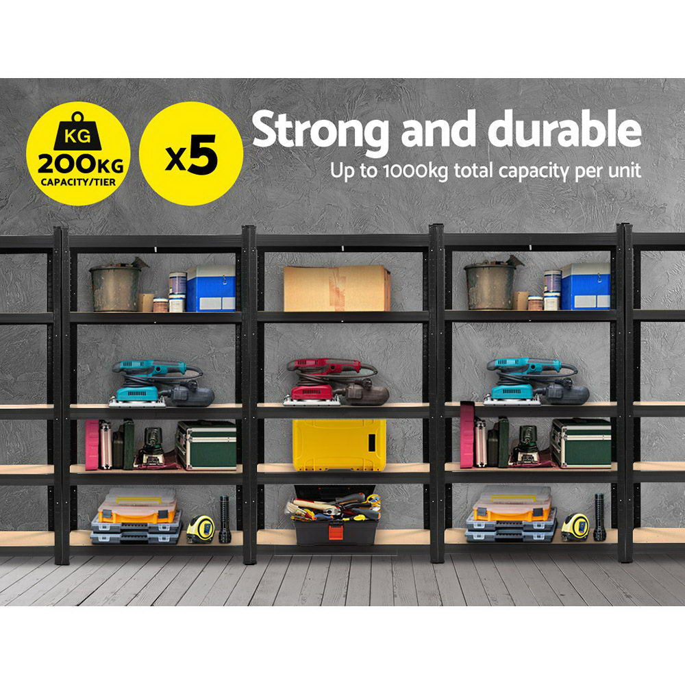 Garage Shelving Rack 5 Pack 5 Tier 90 x 40 x 180cm Black