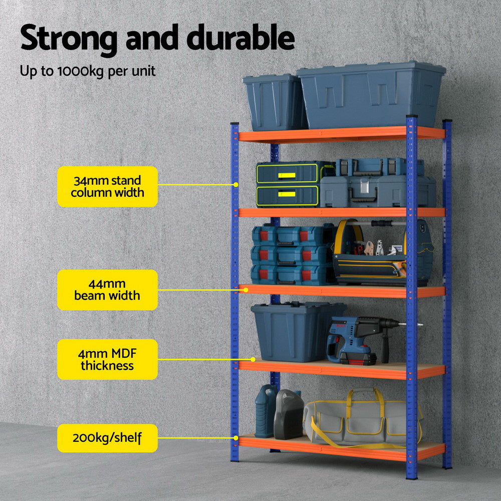 5 tier garage shelving rack 90 x 40 x 180 cm orange and blue