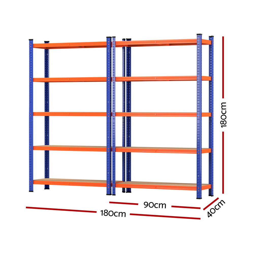 5 tier garage shelving rack 90 x 40 x 180 cm orange and blue 2 pack