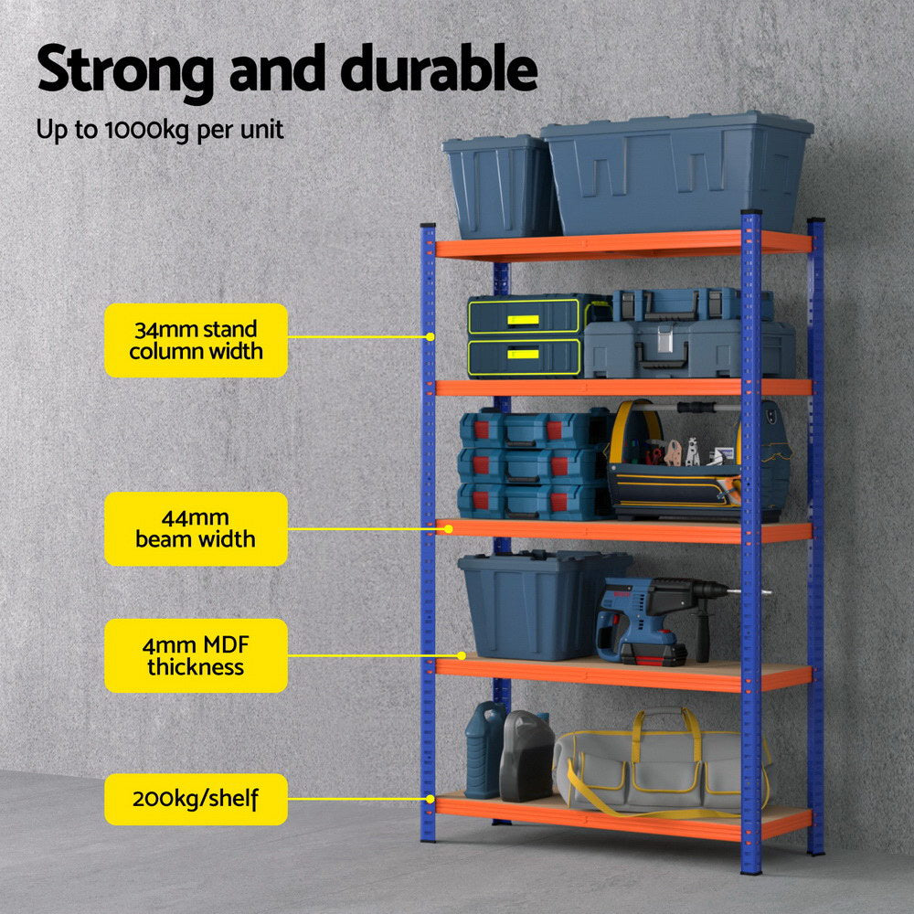5 tier garage shelving rack 90 x 40 x 180 cm orange and blue 2 pack