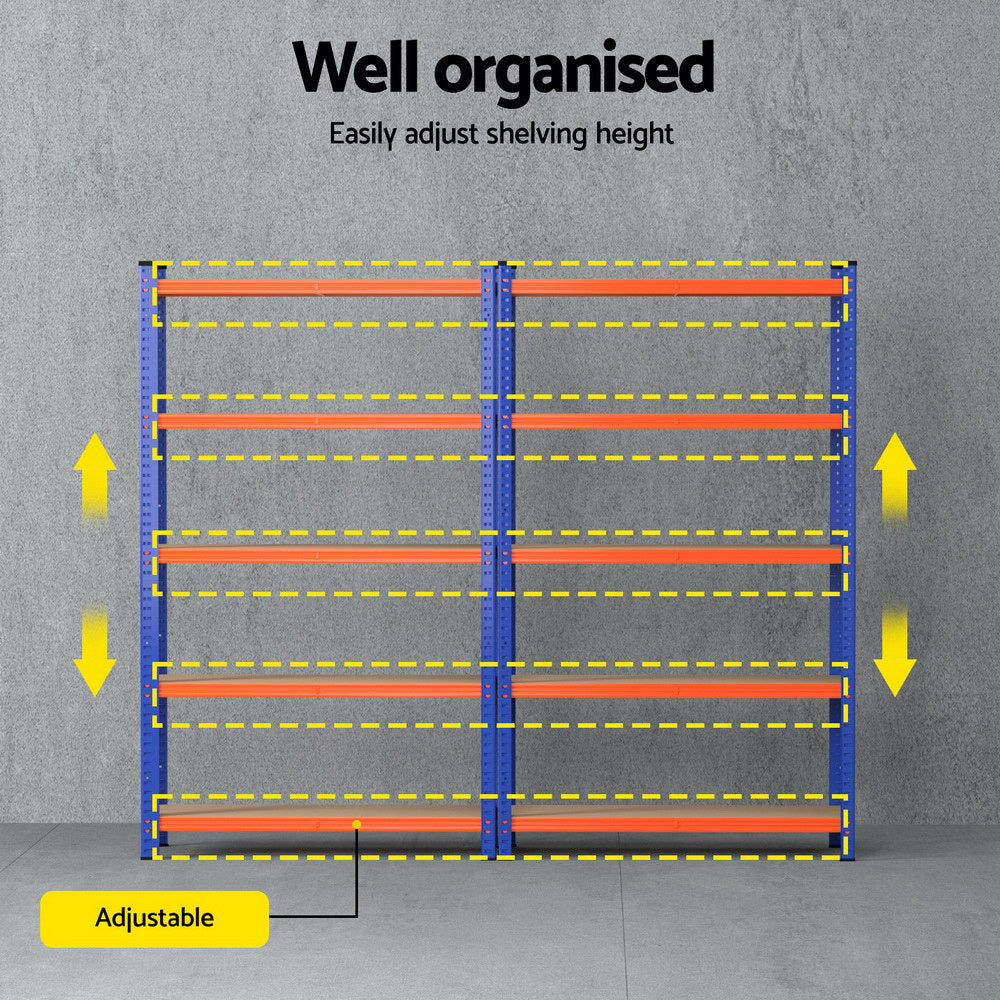 5 tier garage shelving rack 90 x 40 x 180 cm orange and blue 2 pack