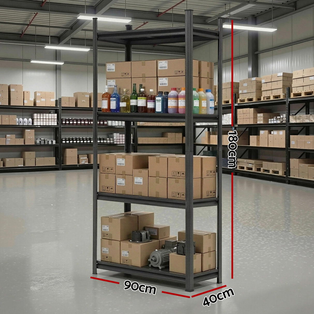 4 tier steel garage shelving unit 90 x 40 x 180 cm black