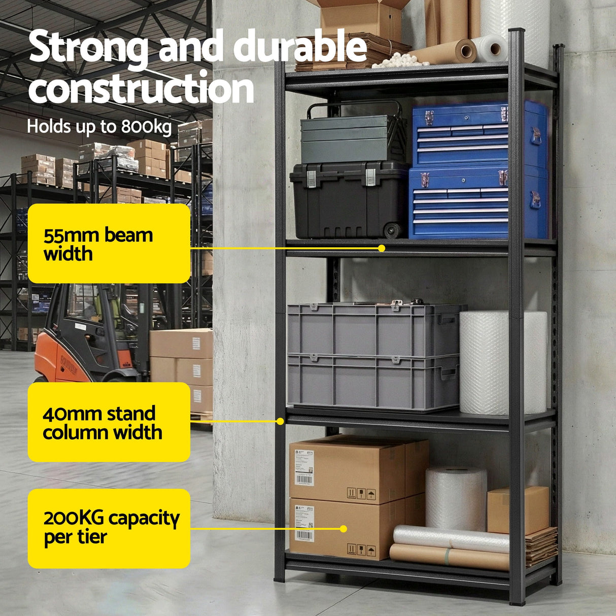 4 tier steel garage shelving unit 90 x 40 x 180 cm black