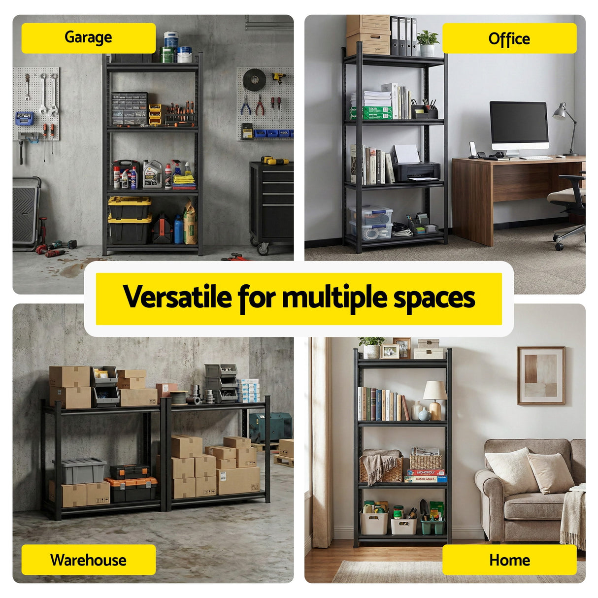 4 tier steel garage shelving unit 90 x 40 x 180 cm black