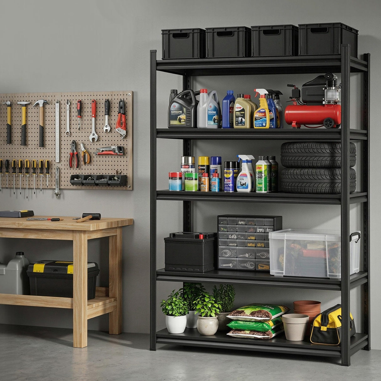 5 tier steel garage shelving unit 120 x 50 x 183 cm black