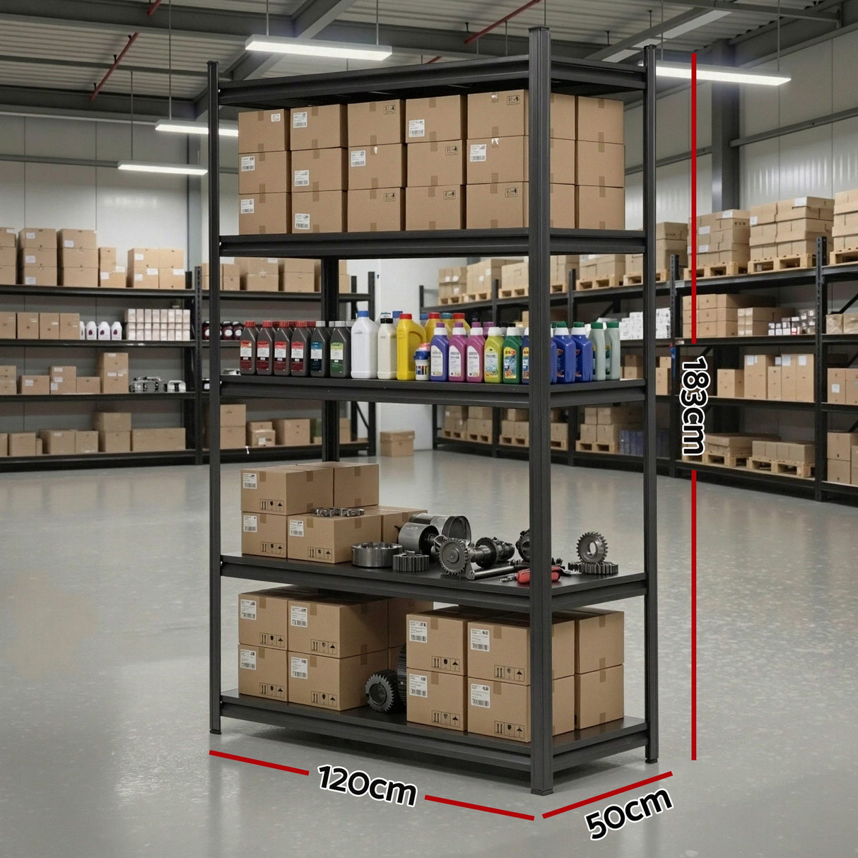 5 tier steel garage shelving unit 120 x 50 x 183 cm black