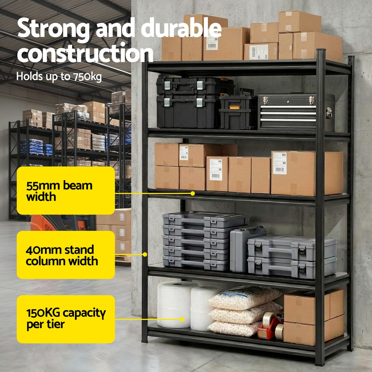 5 tier steel garage shelving unit 120 x 50 x 183 cm black