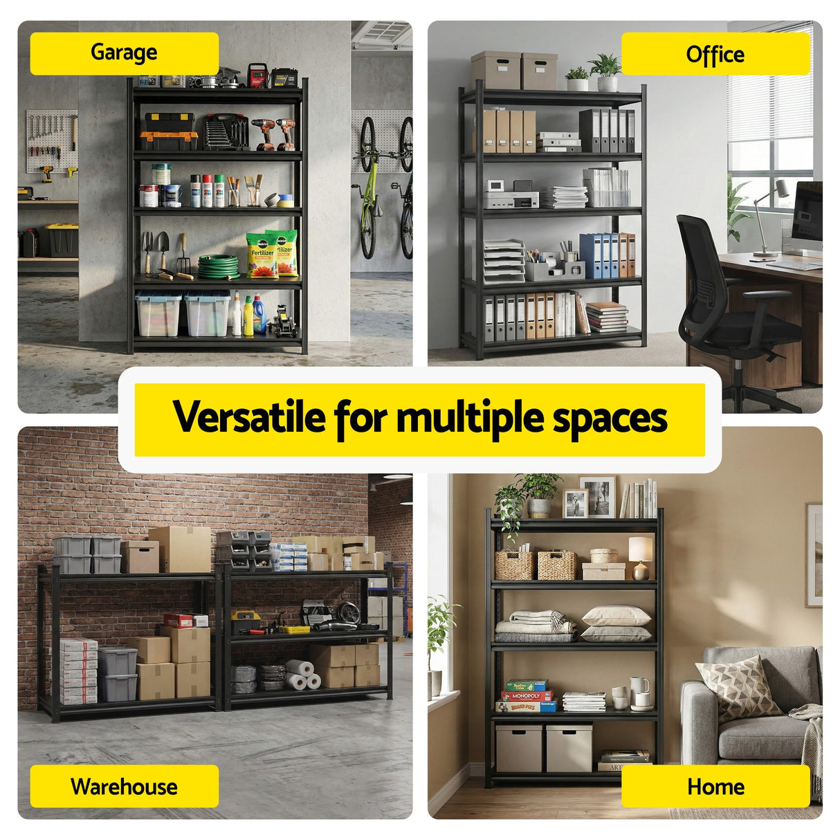 5 tier steel garage shelving unit 120 x 50 x 183 cm black