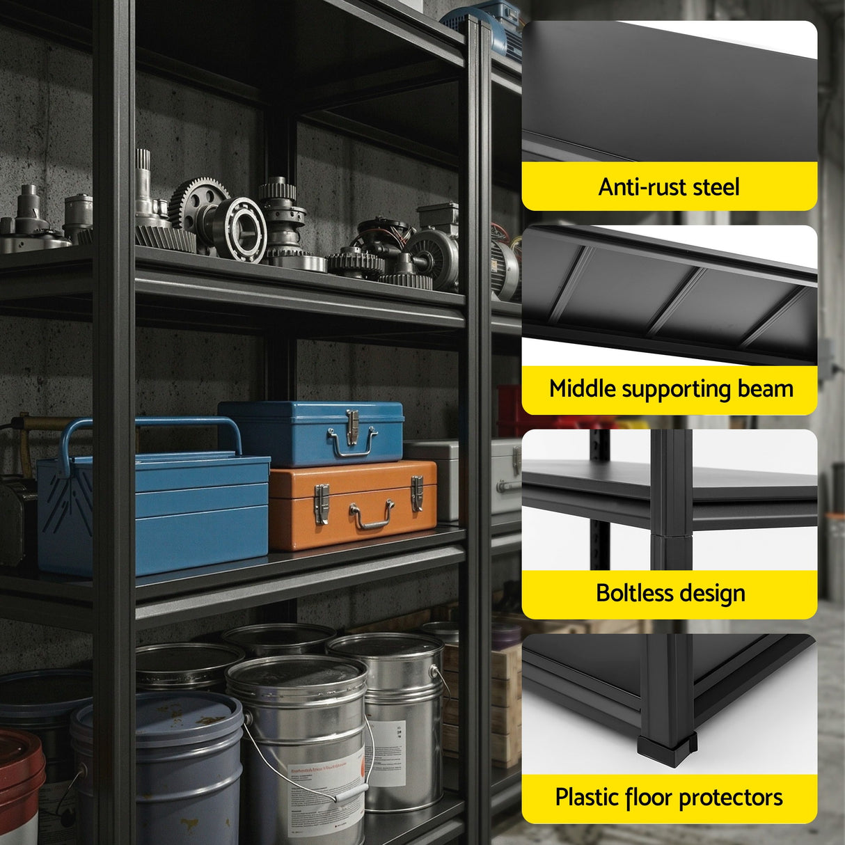5 tier steel garage shelving unit 120 x 50 x 183 cm black