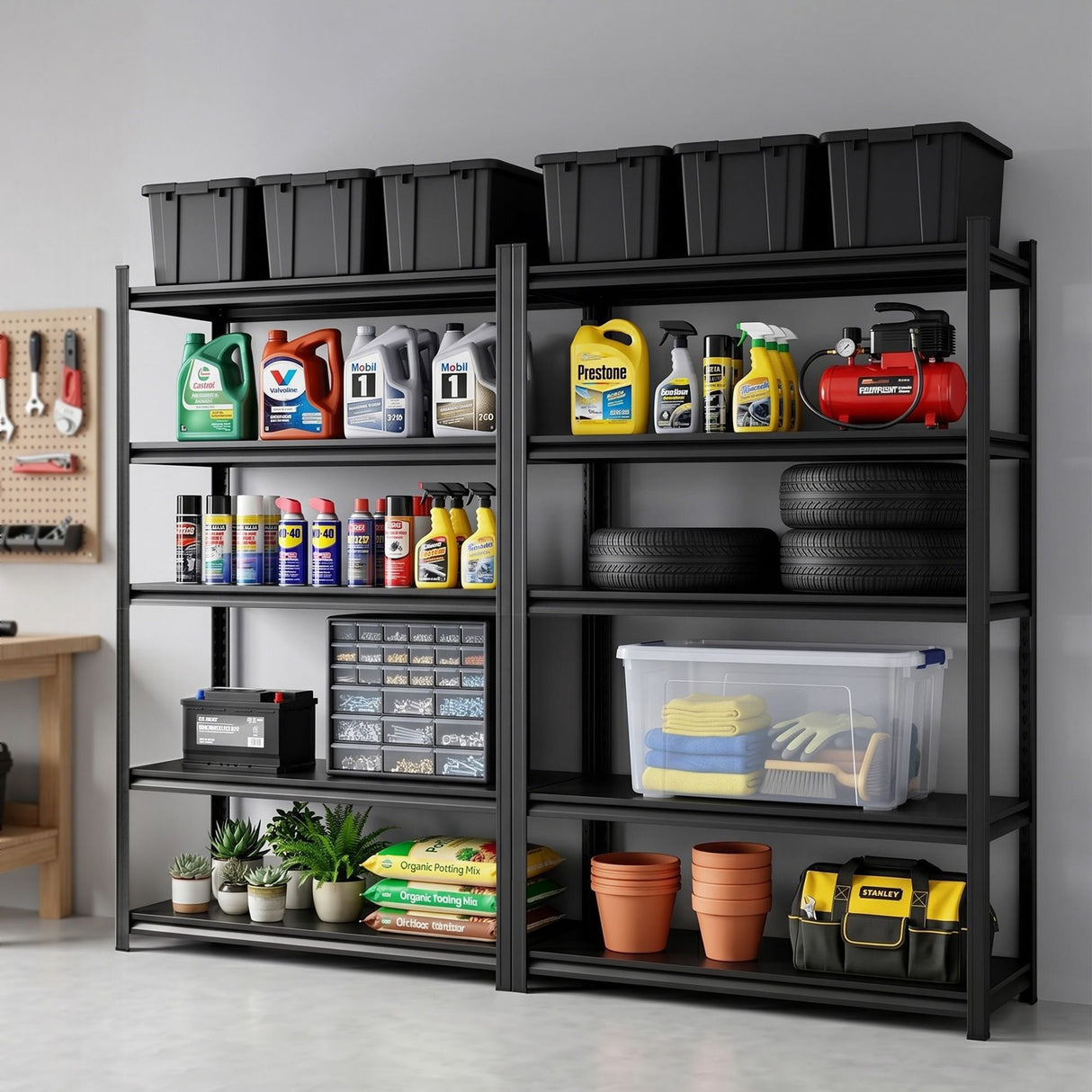 Garage Shelving Warehouse Rack, 2.4m x 1.8m 5 Tier Steel Black