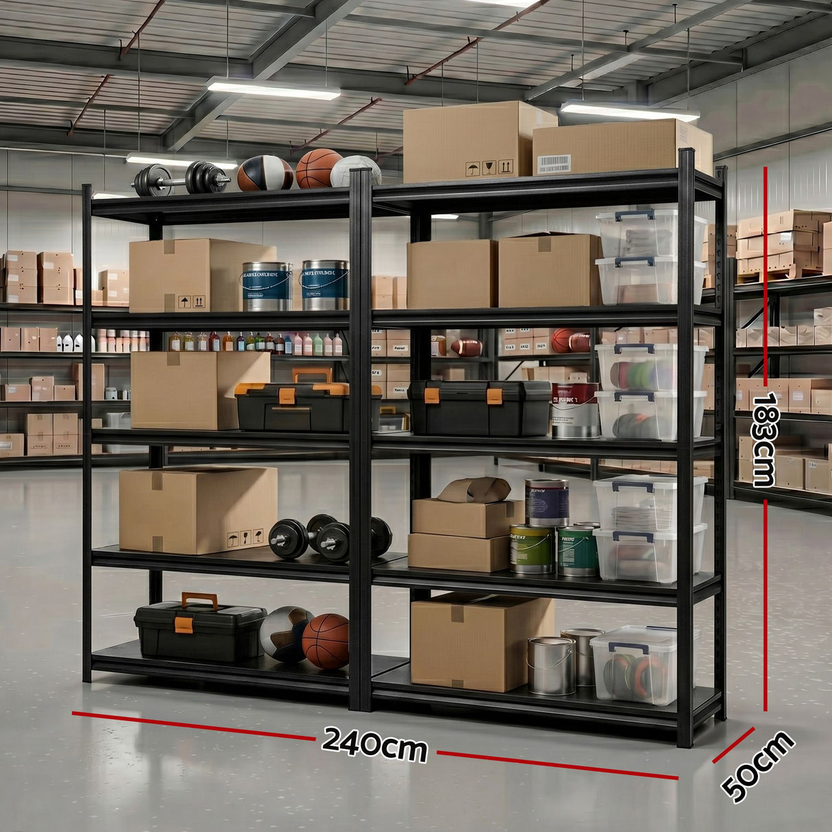Garage Shelving Warehouse Rack, 2.4m x 1.8m 5 Tier Steel Black