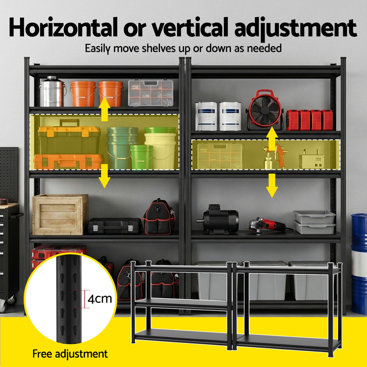 Garage Shelving Warehouse Rack, 2.4m x 1.8m 5 Tier Steel Black