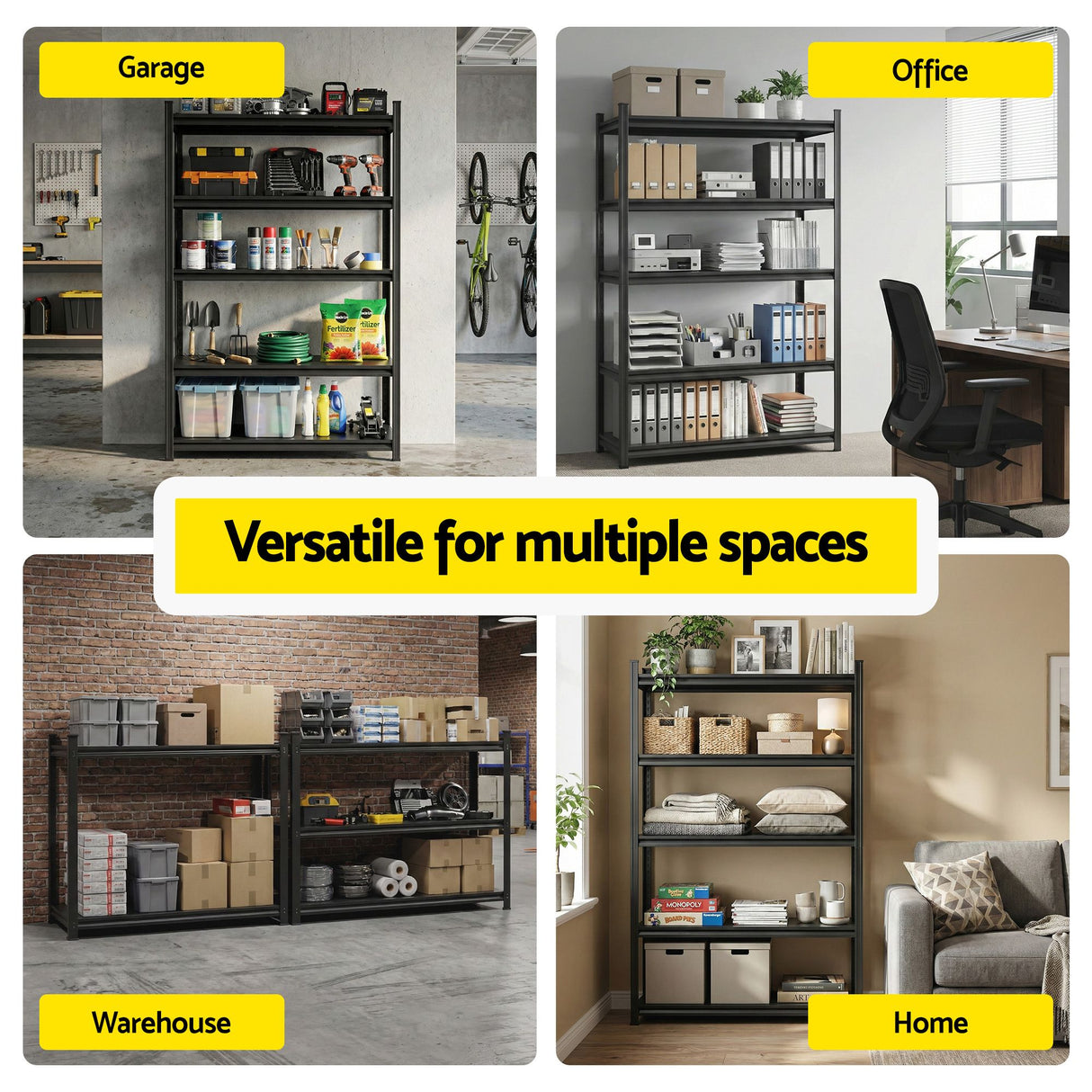 Garage Shelving Warehouse Rack, 2.4m x 1.8m 5 Tier Steel Black
