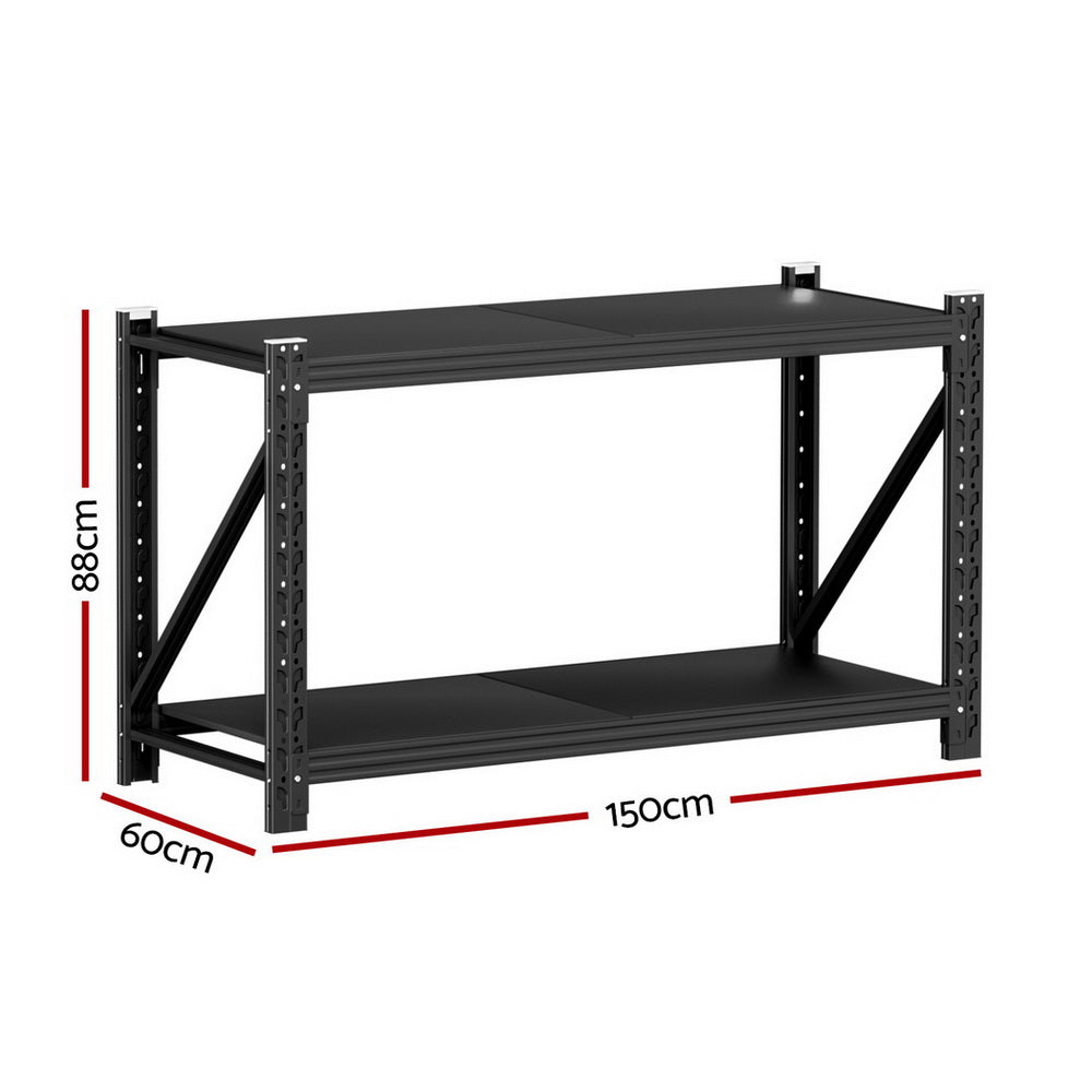 2 Tier Steel Garage Shelving Rack loaded with storage