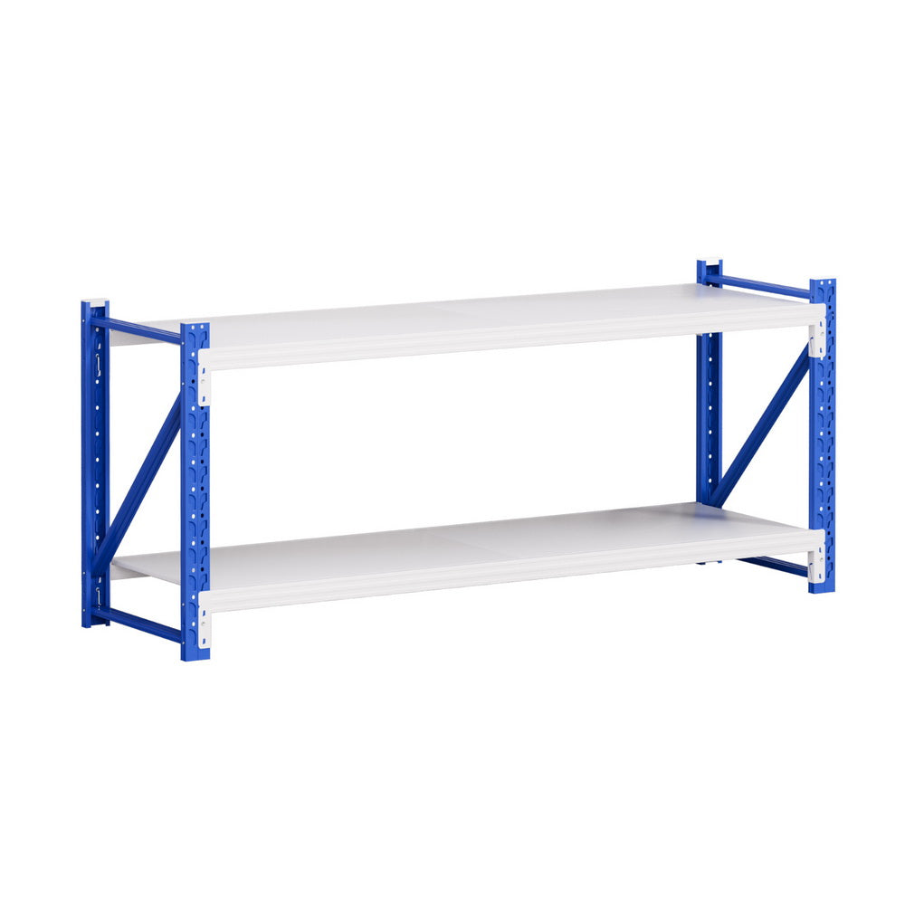 2 Tier Steel Garage Shelving Rack 2m x 0.9m Blue and Grey