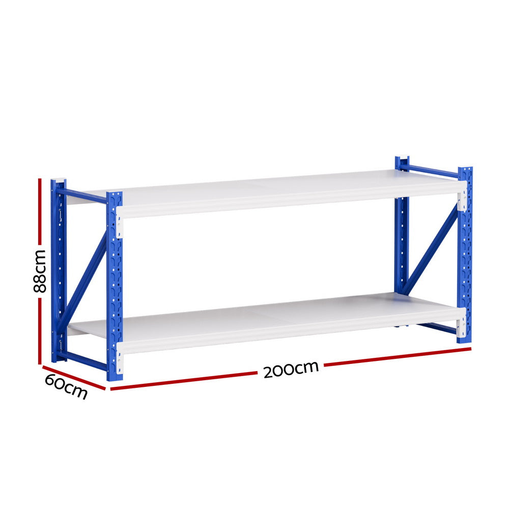 2 Tier Steel Garage Shelving Rack loaded with storage