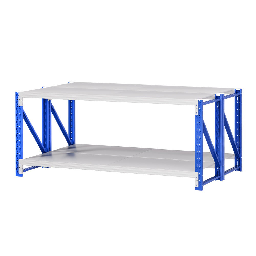 Garage Shelving Workbench Rack, 2 Pack 2 Tier 2m x 0.9m Steel Blue Grey