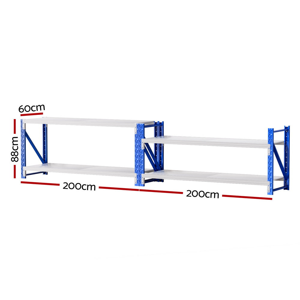 Garage Shelving Workbench Rack, 2 Pack 2 Tier 2m x 0.9m Steel Blue Grey