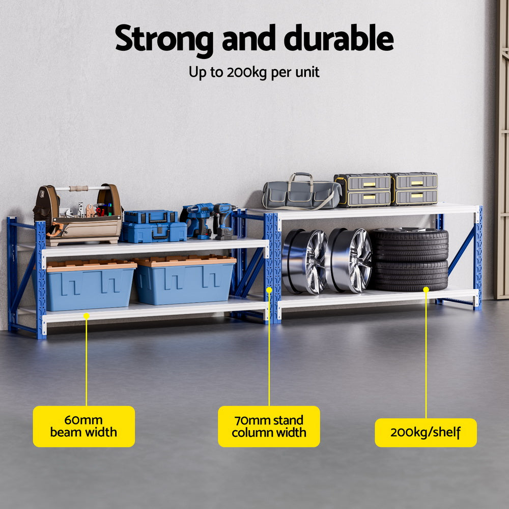 Garage Shelving Workbench Rack, 2 Pack 2 Tier 2m x 0.9m Steel Blue Grey