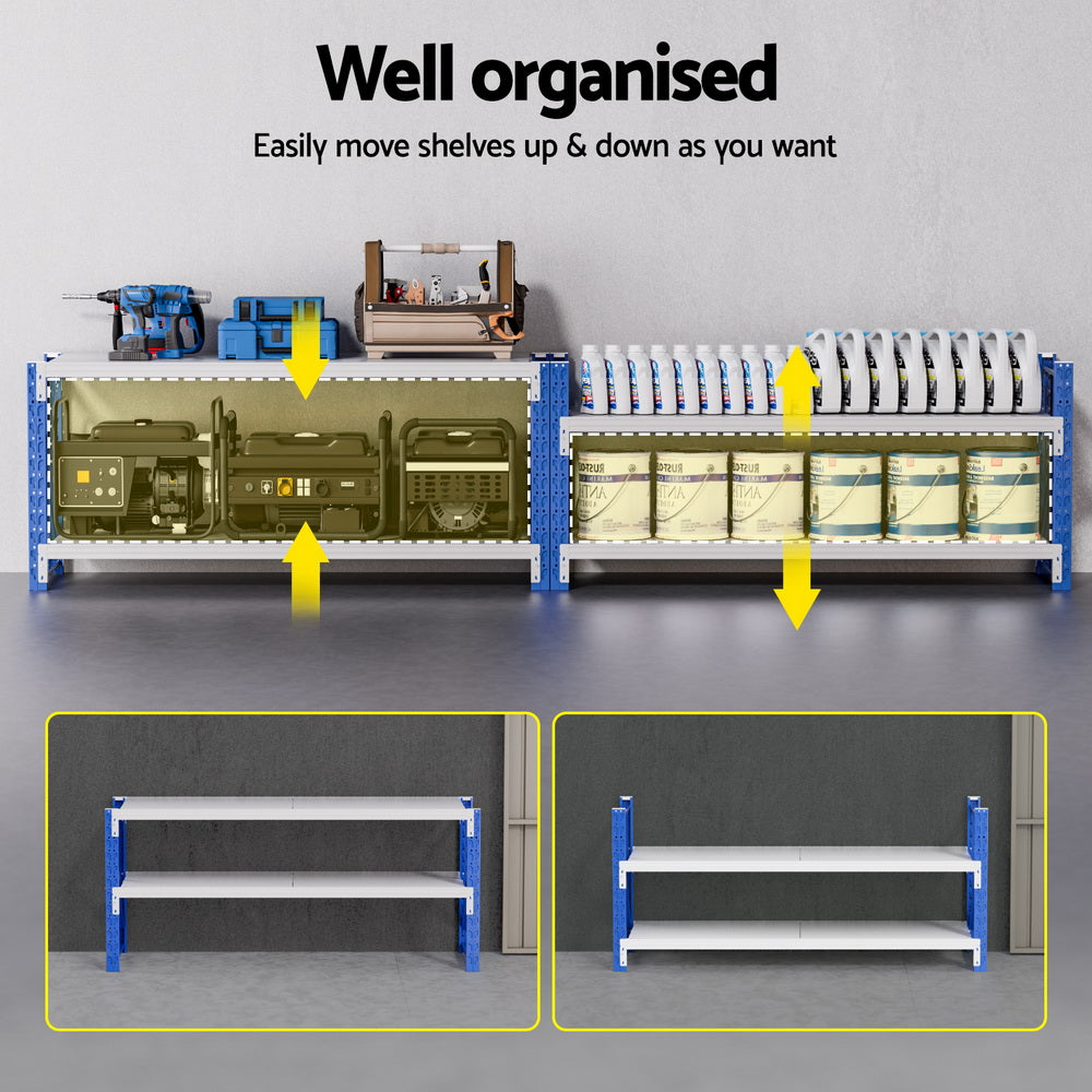 Garage Shelving Workbench Rack, 2 Pack 2 Tier 2m x 0.9m Steel Blue Grey