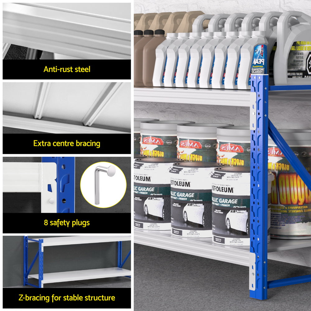 Garage Shelving Workbench Rack, 2 Pack 2 Tier 2m x 0.9m Steel Blue Grey