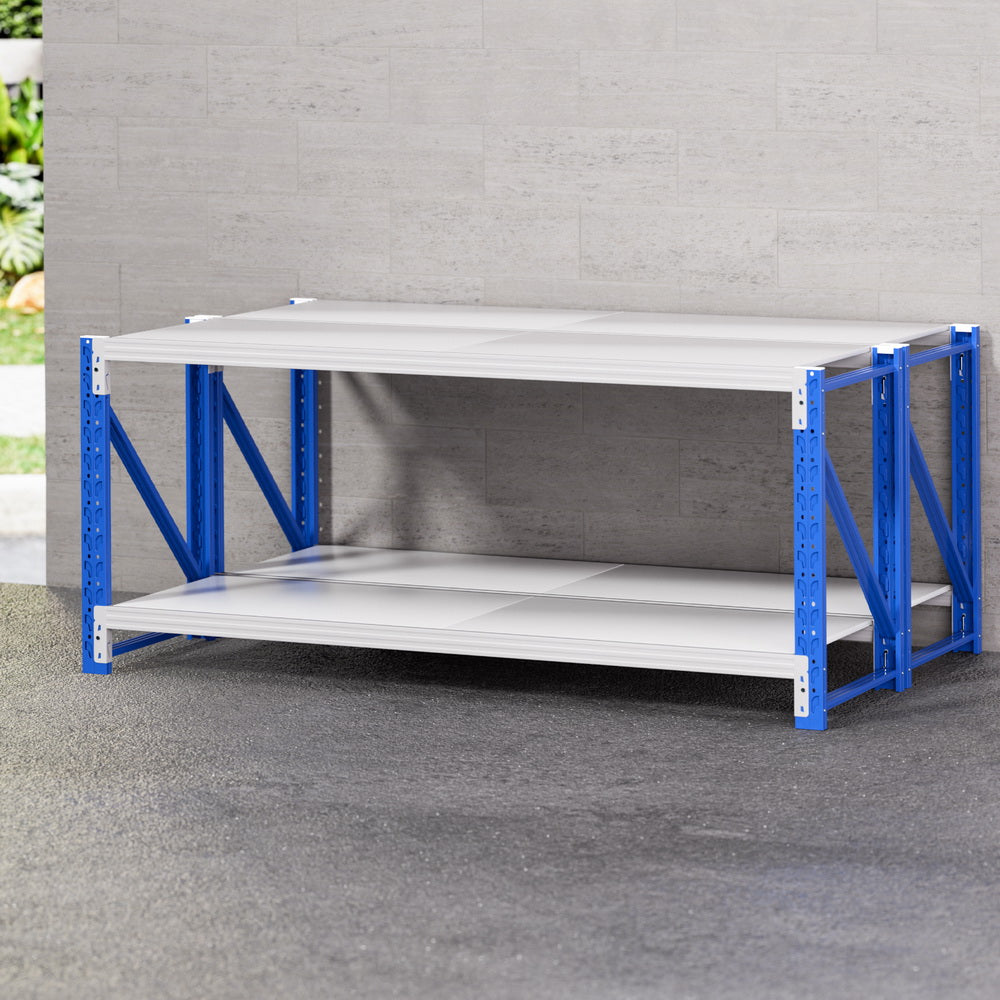 Garage Shelving Workbench Rack, 2 Pack 2 Tier 2m x 0.9m Steel Blue Grey