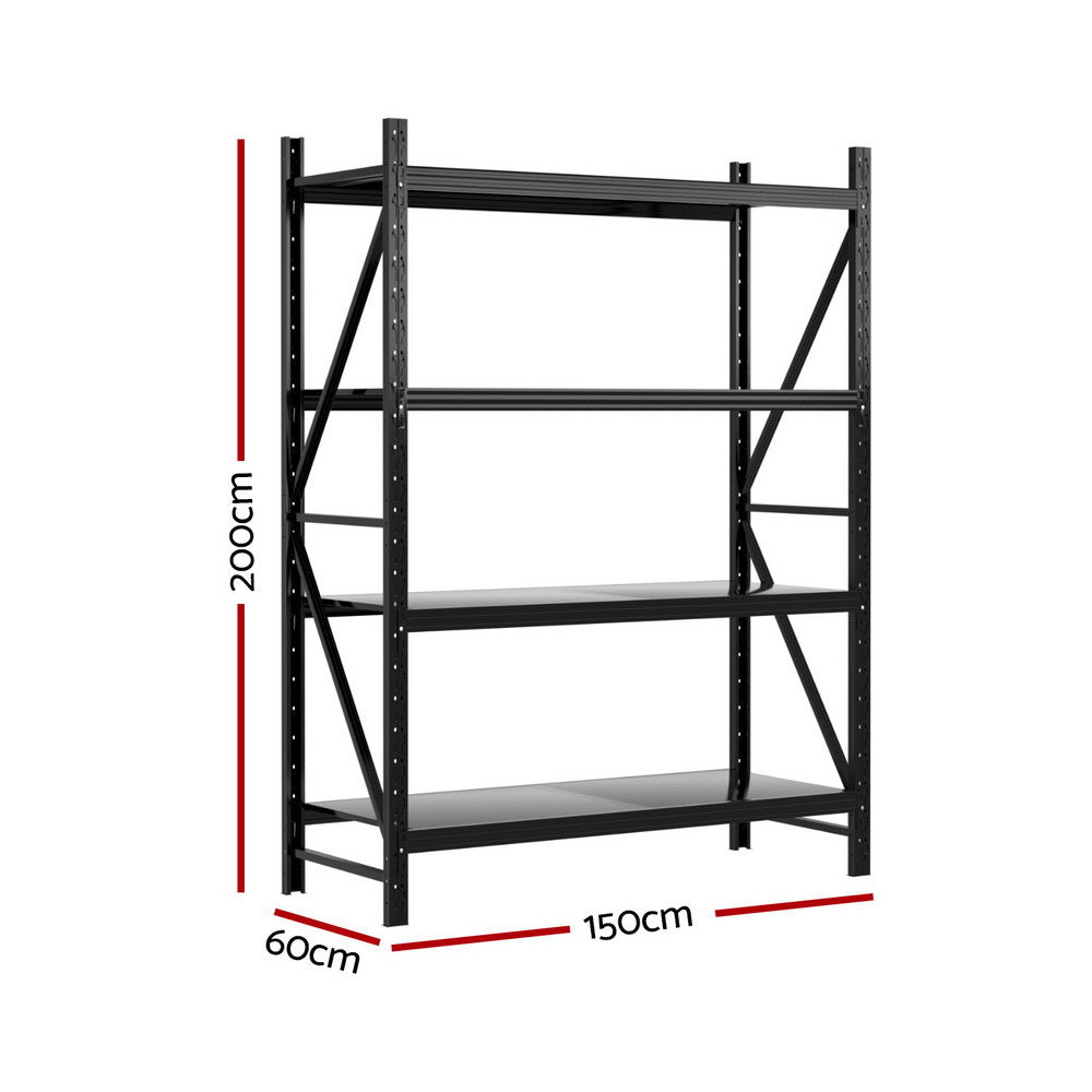 4 Tier Steel Garage Shelving Rack loaded with storage