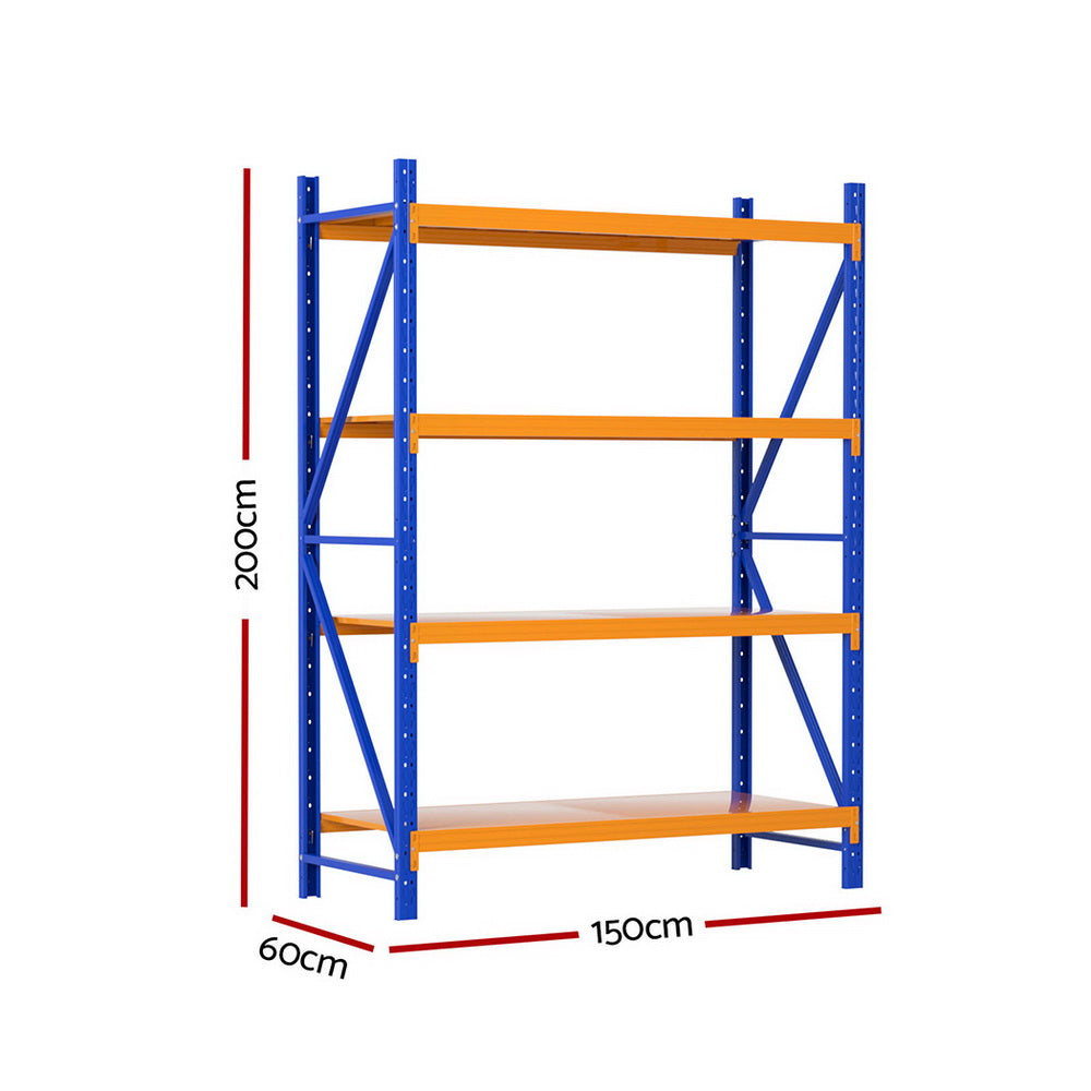 4 Tier Steel Warehouse Shelving Rack 1.5m x 0.6m x 2m Orange and Blue