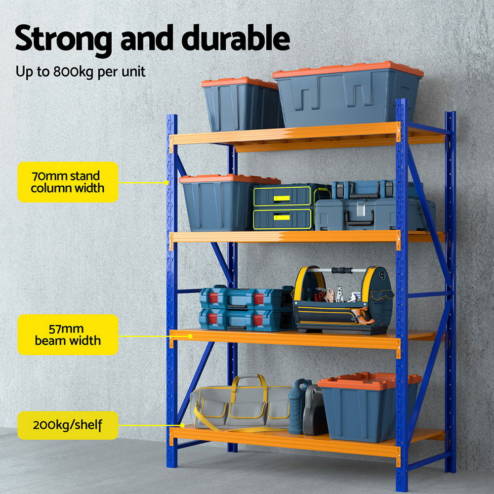 4 Tier Steel Warehouse Shelving Rack 1.5m x 0.6m x 2m Orange and Blue