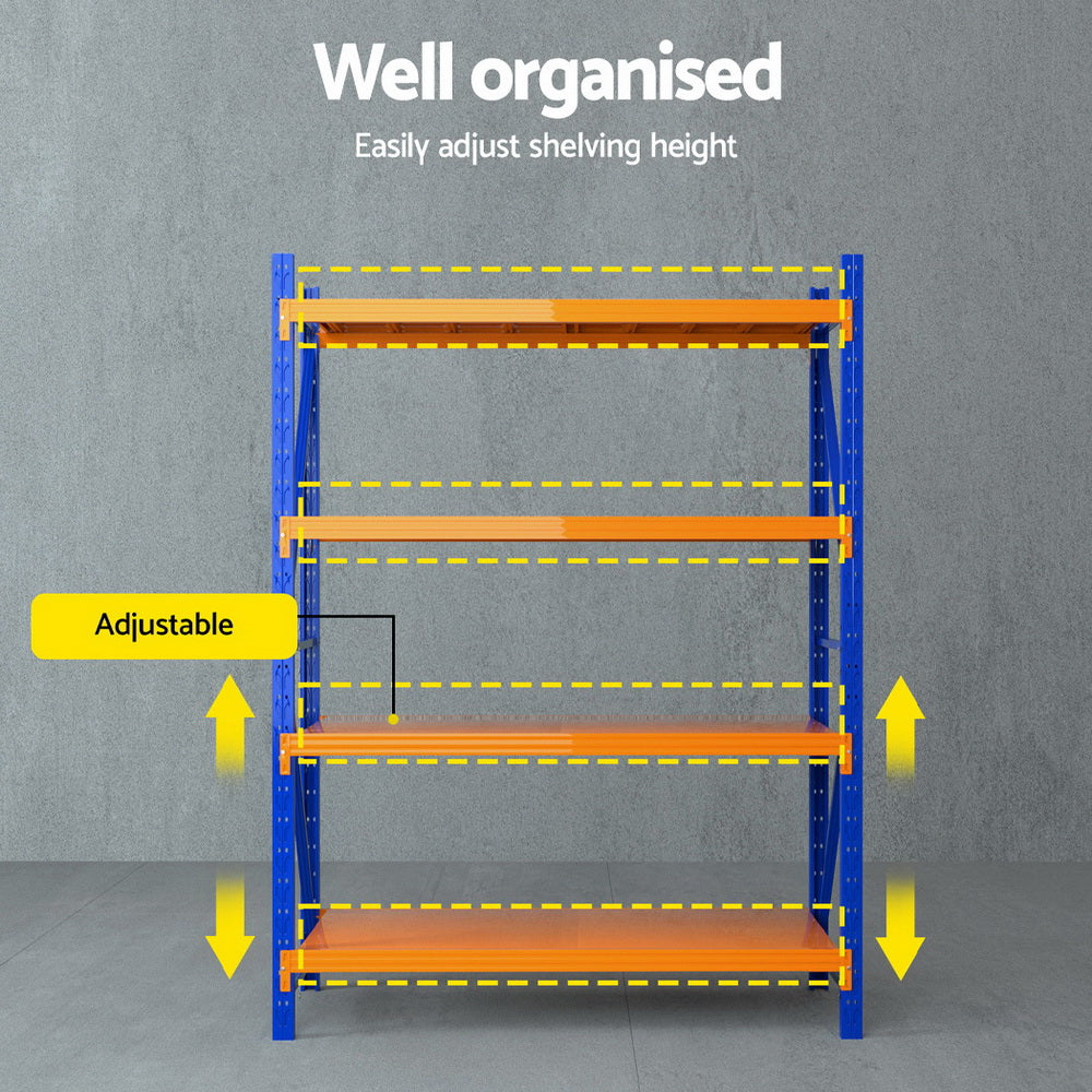 4 Tier Steel Warehouse Shelving Rack 1.5m x 0.6m x 2m Orange and Blue